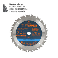 Cargar imagen en el visor de la galería, Disco sierra 7- 1/4" para madera, 20 dientes centro 5/8" TRUPER ST-720 (18299)