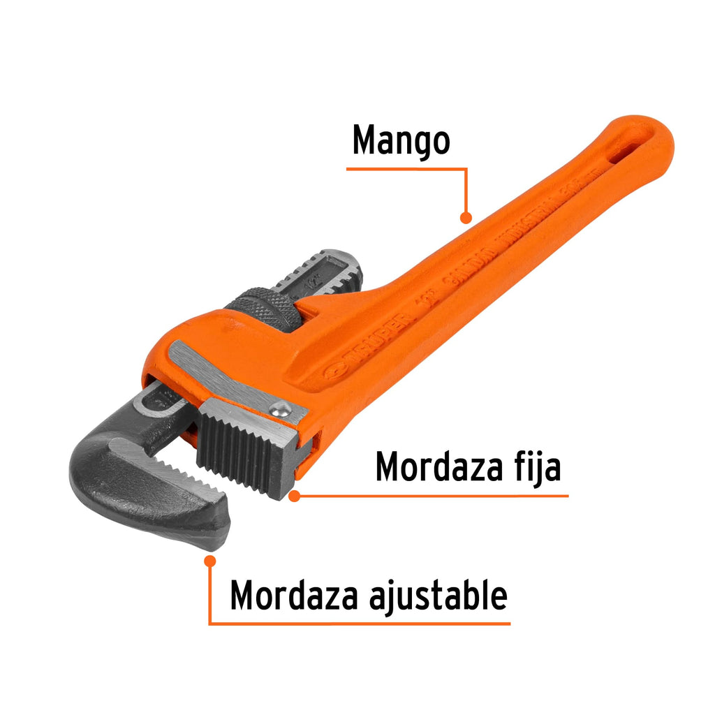 Llave stilson 12" cuerpo robusto de hierro dúctil, TRUPER STI-12 (15837)