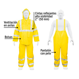 Conjunto impermeable doble capa amarillo con reflejante, G, TRUPER TRA-REF-L (18417)