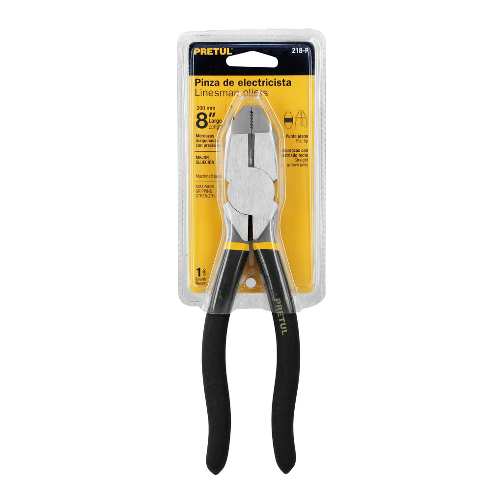 Pinza para electricista 8" uso rudo, mango de PVC, PRETUL  218-P (22606)