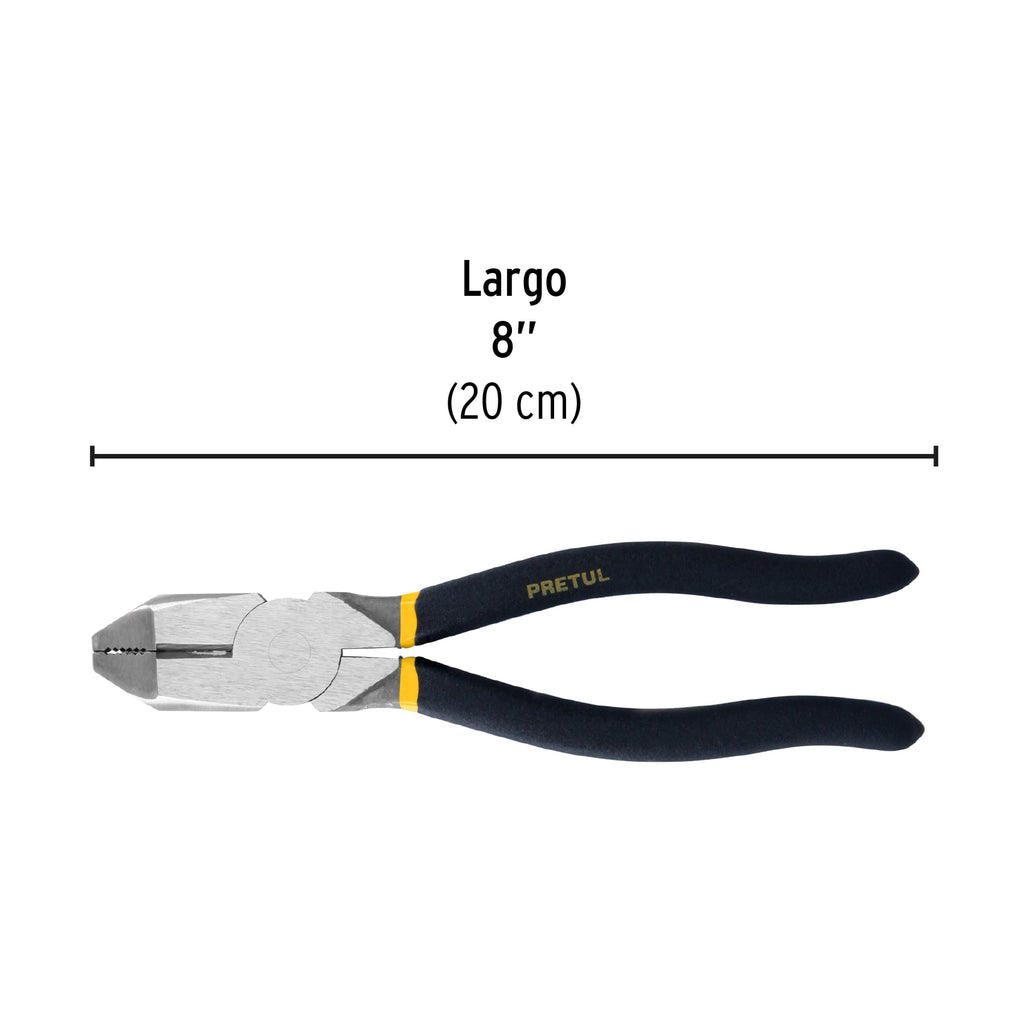 Pinza para electricista 8" uso rudo, mango de PVC, PRETUL  218-P (22606)