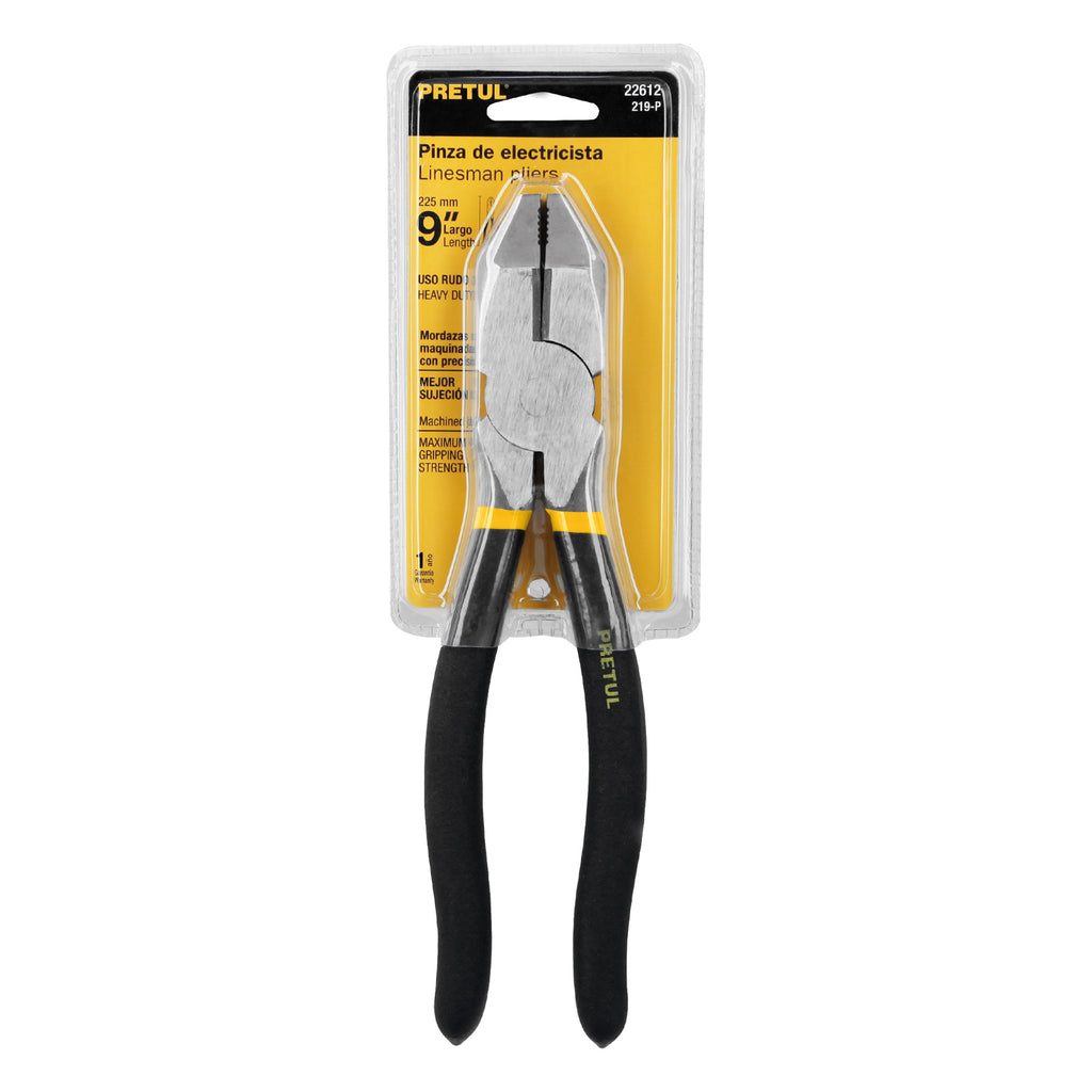 Pinza para electricista 9" uso rudo, mango de PVC, PRETUL 219-P (22612)