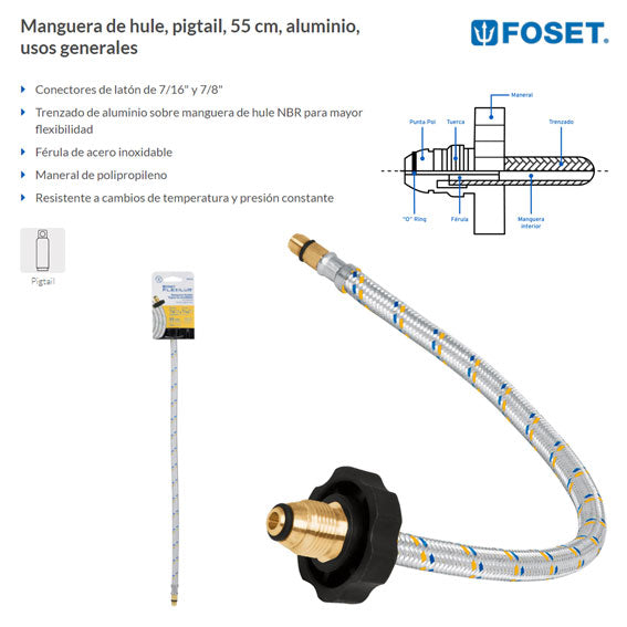 Manguera Flexible pigtail de aluminio para gas FPIG-55 Foset