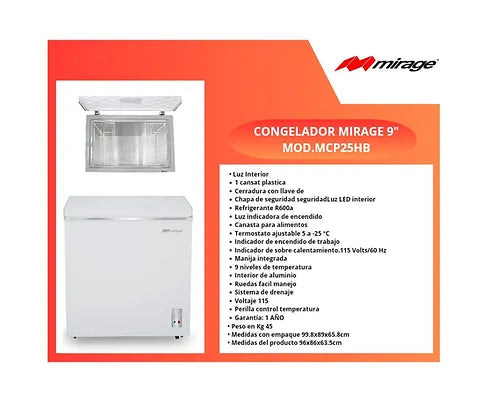 Congelador Horizontal Mirage MCP25HB 9 Pies