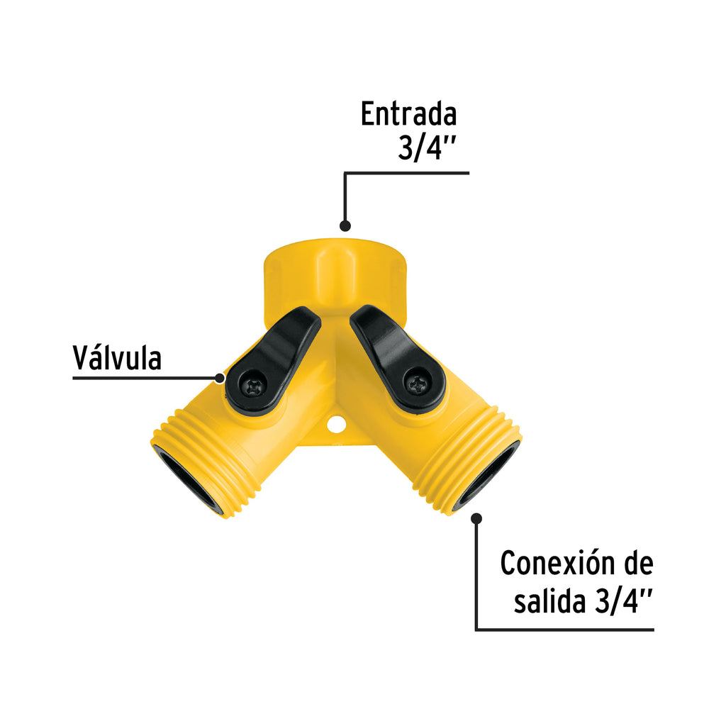 Conector "Y" 3/4" plástico para manguera, PRETUL AD-2P (20050)