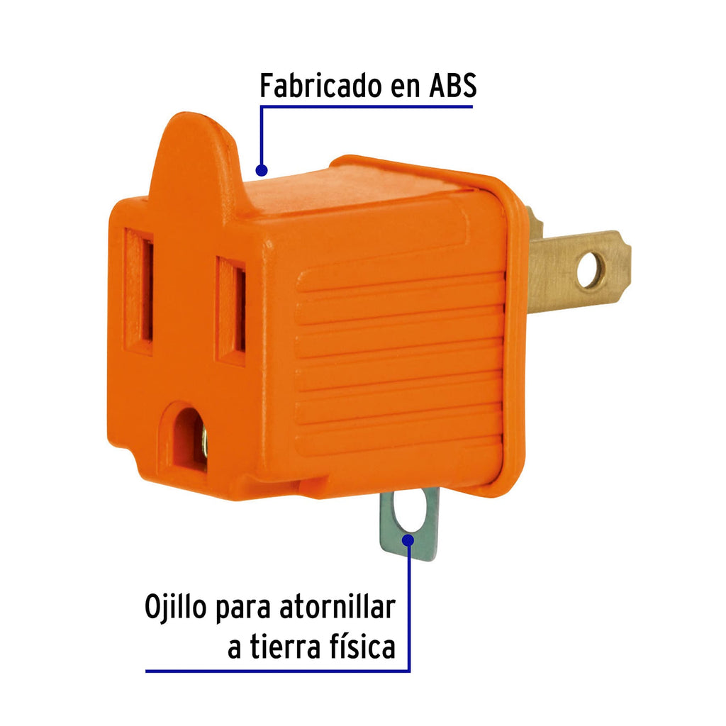 Clavija adaptador 3 a 2, naranja, a granel, VOLTECK AD-32N-G (46256)