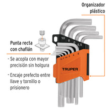 Cargar imagen en el visor de la galería, Juego 10 llaves allen mm punta hexagonal con organizador, TRUPER ALL-10M (15536)