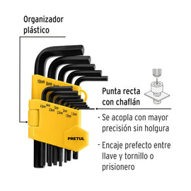 Juego 13 llaves allen mm punta hex con organizador, PRETUL  ALL-13M-P (21857)
