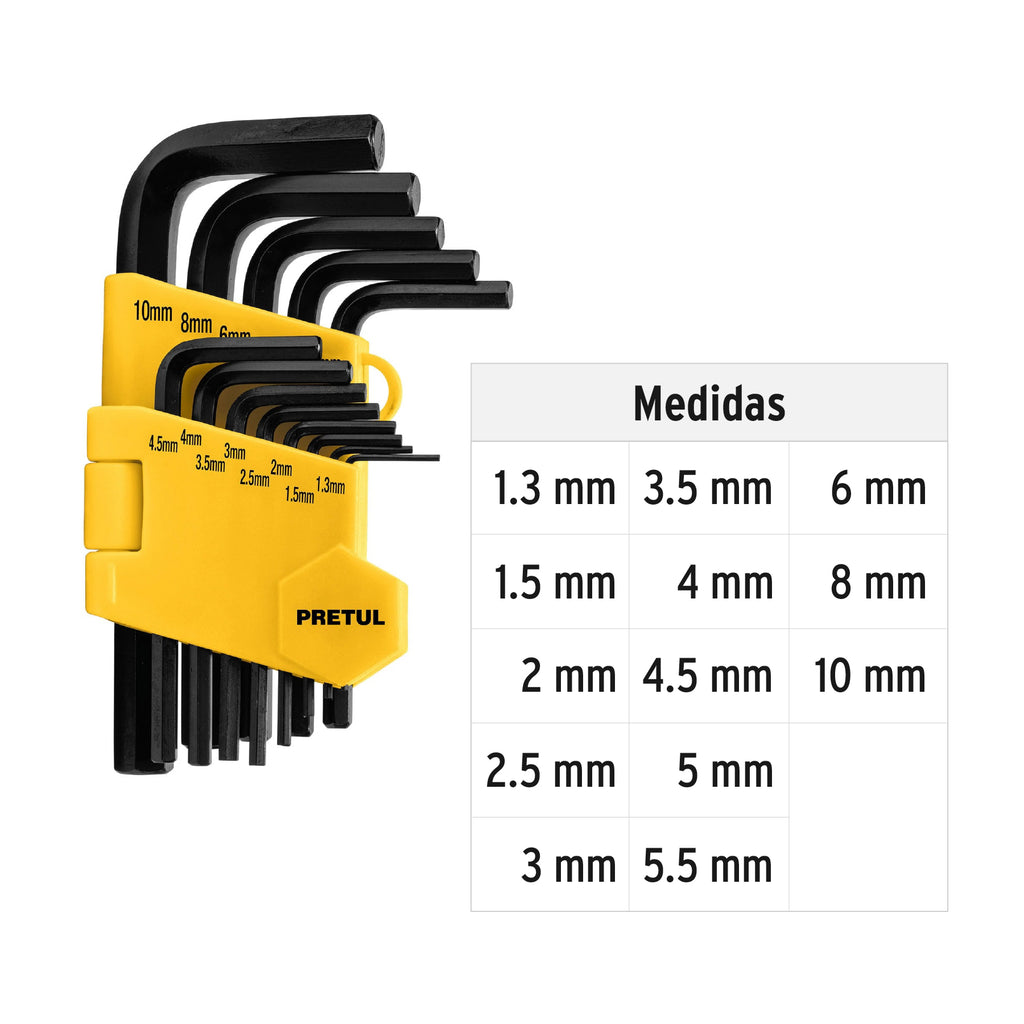 Juego 13 llaves allen mm punta hex con organizador, PRETUL  ALL-13M-P (21857)