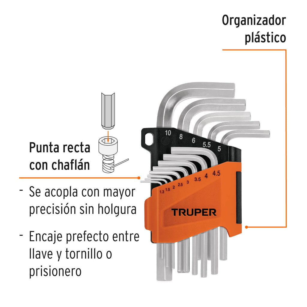 Juego 13 llaves allen mm punta hexagonal con organizador, TRUPER ALL-13M (15542)