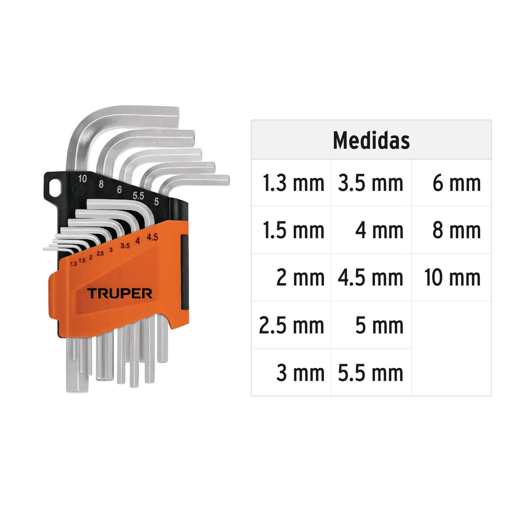 Juego 13 llaves allen mm punta hexagonal con organizador, TRUPER ALL-13M (15542)