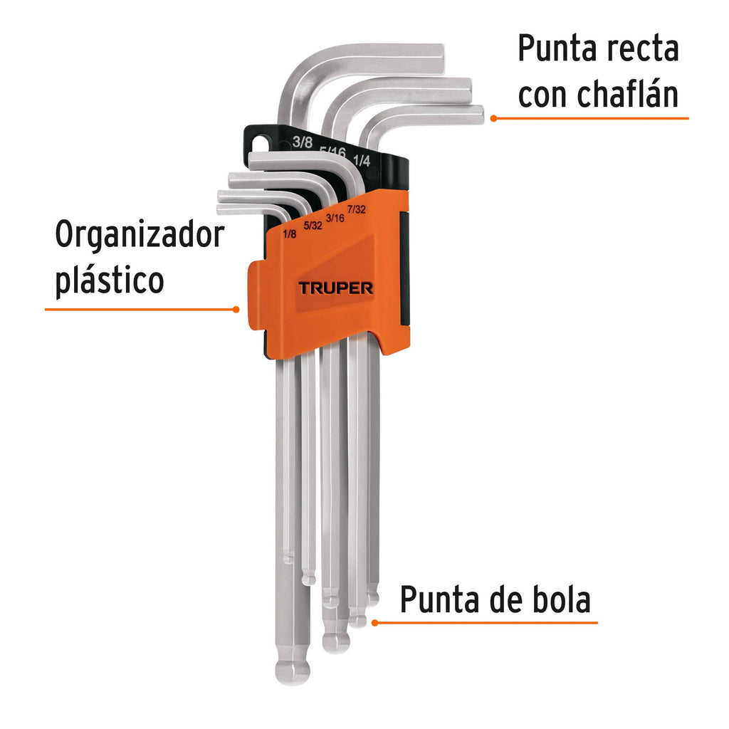 Juego 7 llaves allen largas std punta bola con organizador, TRUPER ALLX-7P (15551)