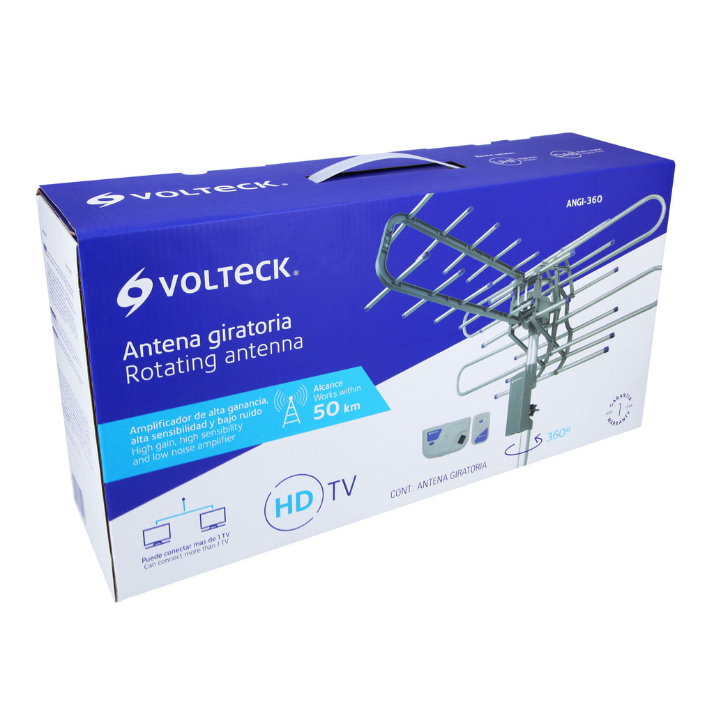 Antena aérea para TV HD, giratoria 360° con control, VOLTECK ANGI-360 (48115)