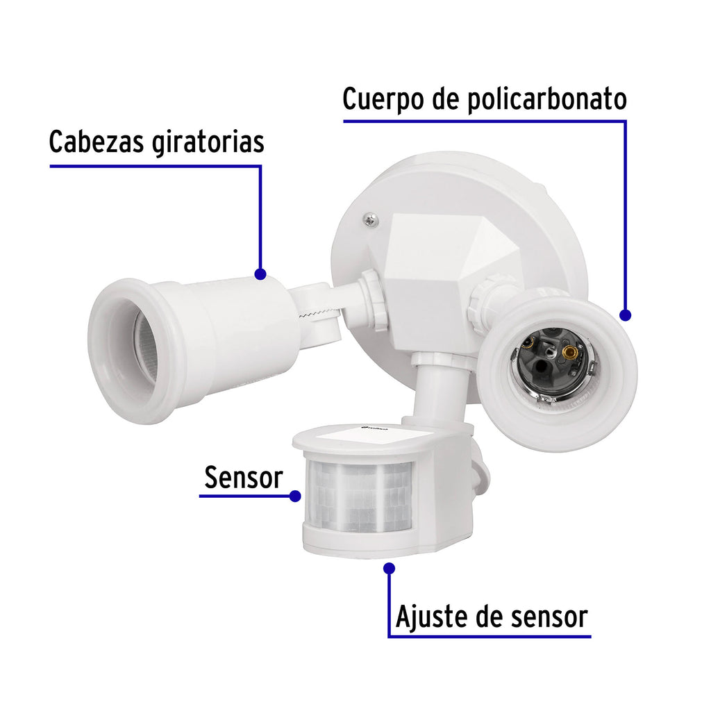 Sensor movimiento, arbotante blanco, lámparas no incluidas, VOLTECK ARB-901S (46480)