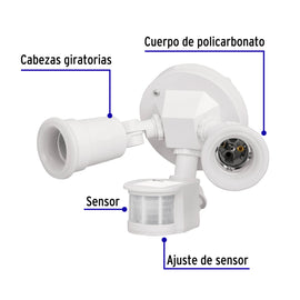 Sensor movimiento, arbotante blanco, lámparas no incluidas, VOLTECK ARB-901S (46480)
