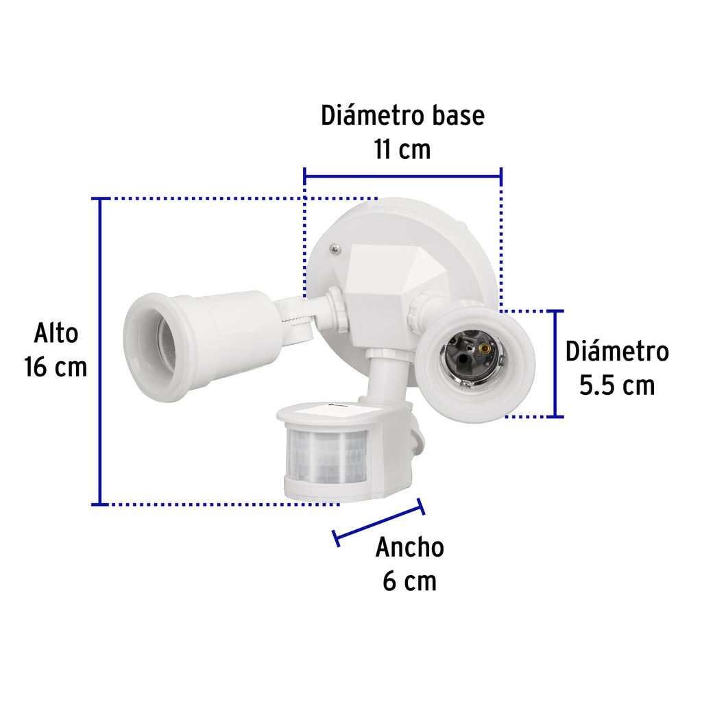 Sensor movimiento, arbotante blanco, lámparas no incluidas, VOLTECK ARB-901S (46480)