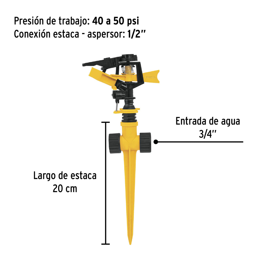 Aspersor plástico 11" dos vías, estaca plástica, PRETUL ASPRO-11X (20060)