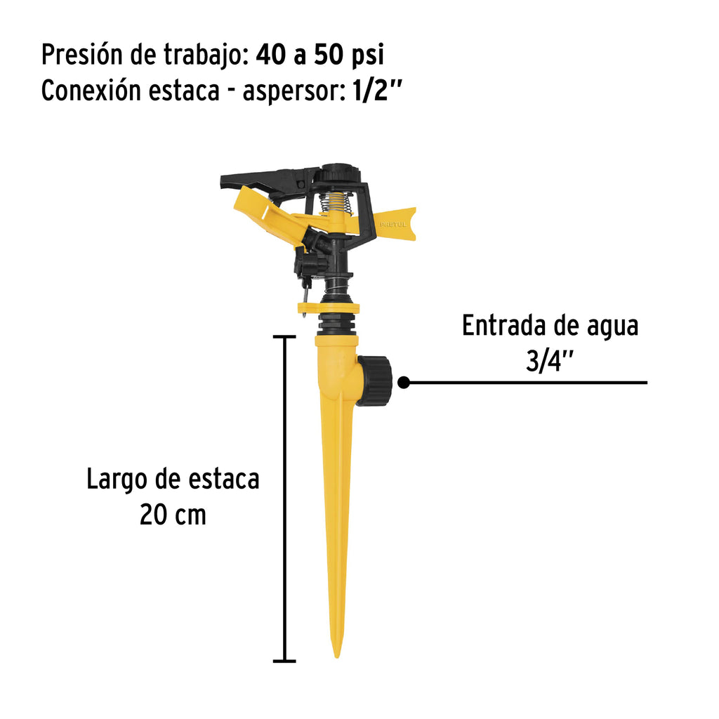 Aspersor plástico 11" una vía, estaca plástica, PRETUL ASPRO-11 (20055)