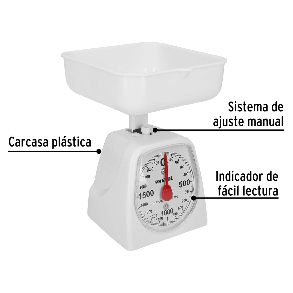 Báscula mecánica para cocina 2 Kg, PRETUL  BAS-2CP (29971)