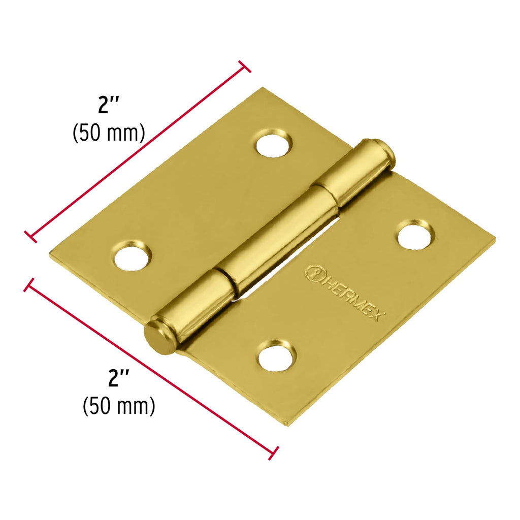 Bisagra de libro cuadrada 2", latonado, cabeza plana, 1pz, HERMEX BC-201P (43235)