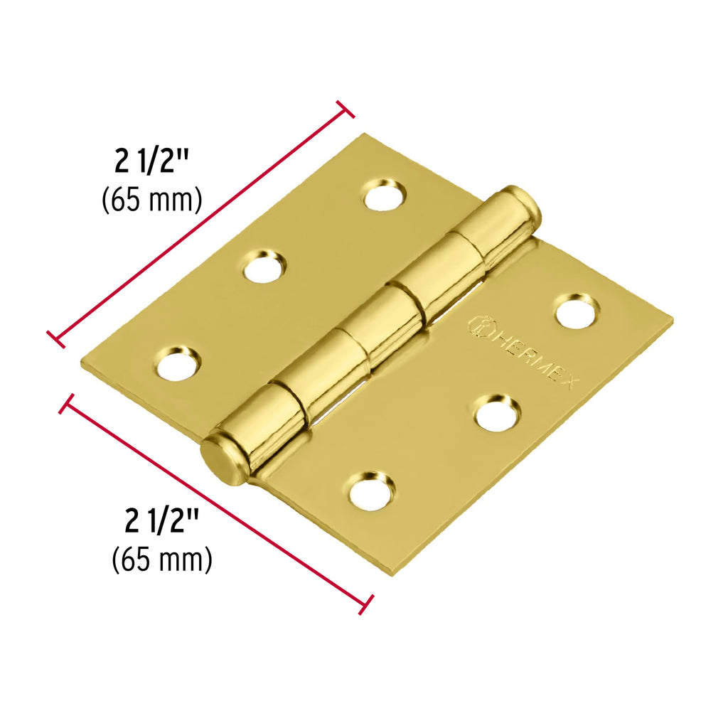 Bisagra de libro cuadrada 2-1/2", latonado, cabeza plana, 1pz, HERMEX BC-251P (43236)