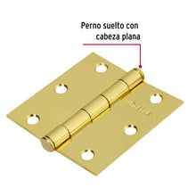 Cargar imagen en el visor de la galería, Bisagra de libro cuadrada 3&quot;, latonado, cabeza plana, 1pz, HERMEX BC-301P (43237)