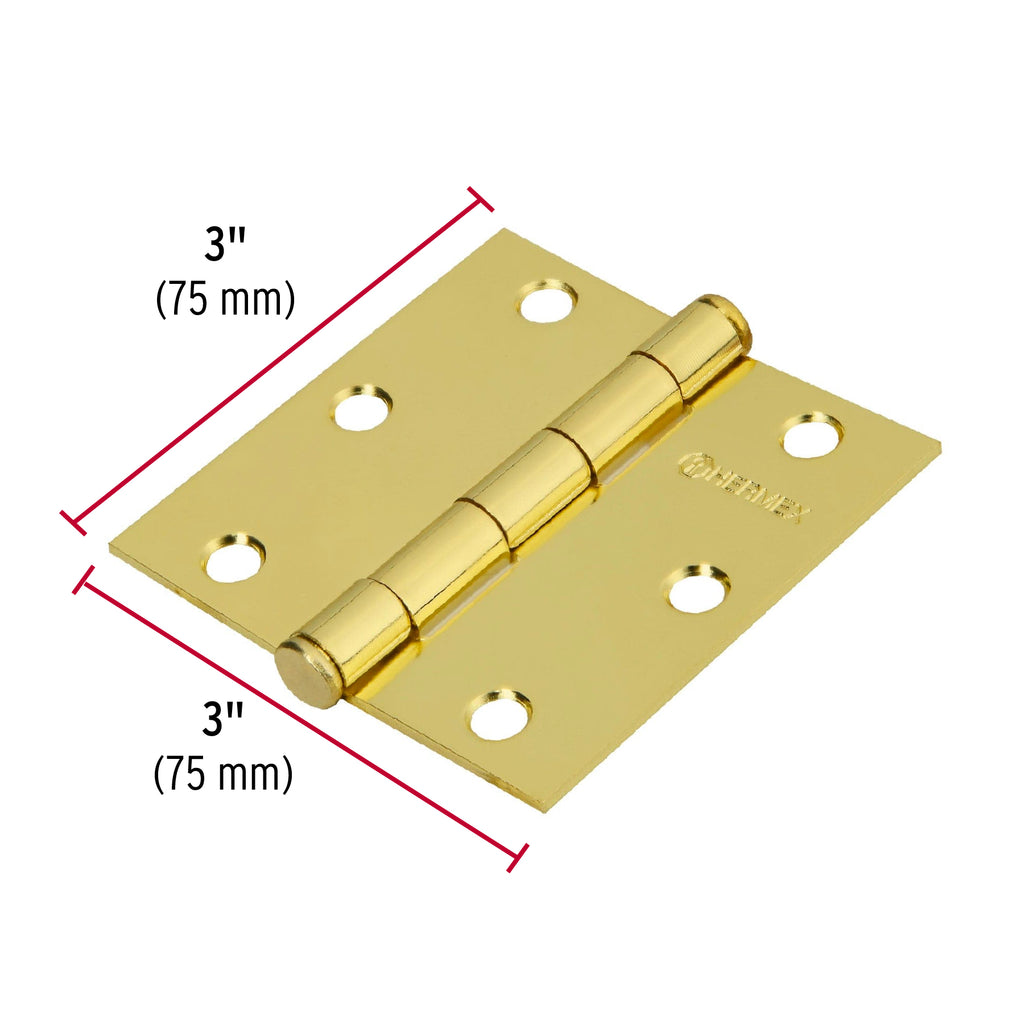 Bisagra de libro cuadrada 3", latonado, cabeza plana, 1pz, HERMEX BC-301P (43237)