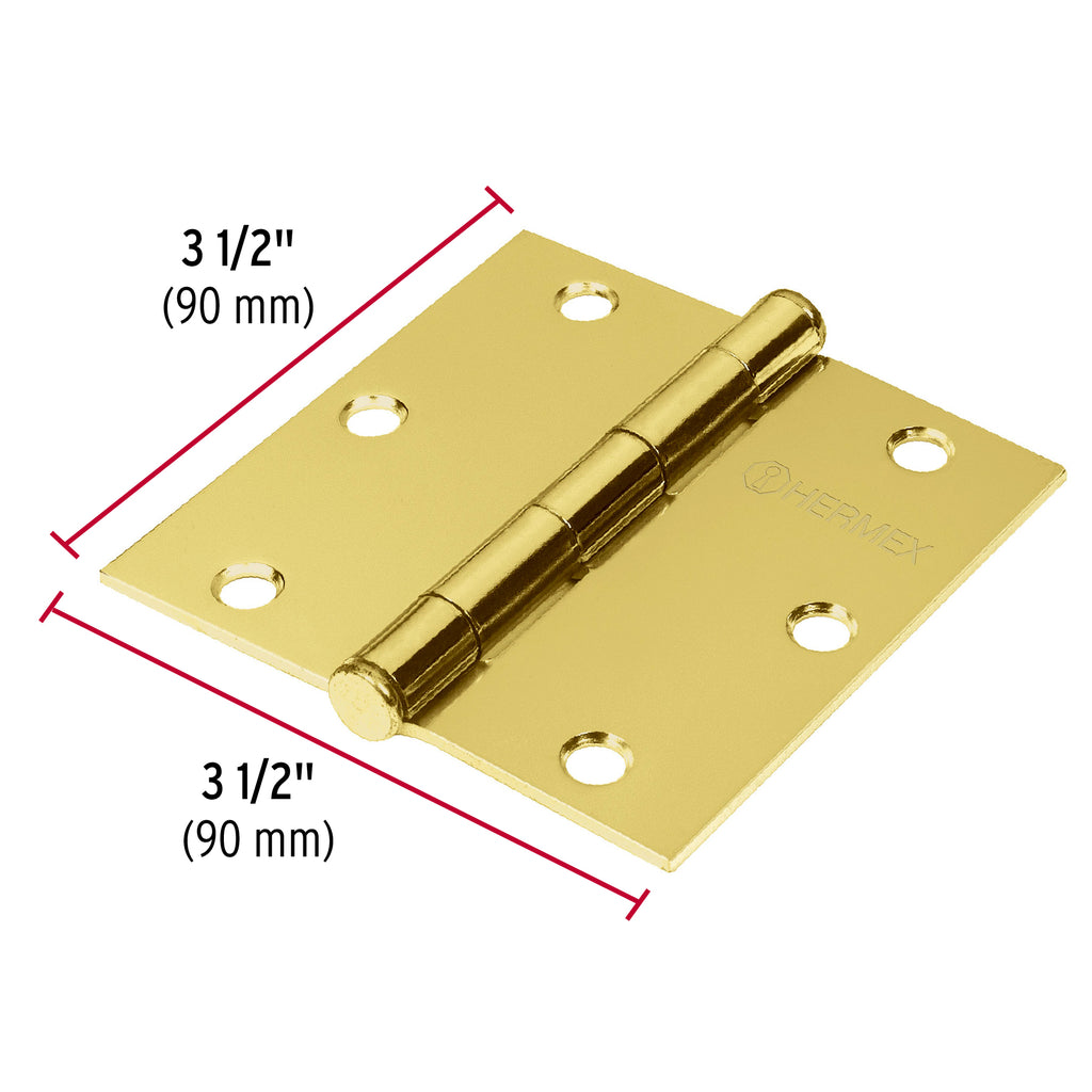 Bisagra de libro cuadrada 3-1/2", latonado, cabeza plana, 1pz, HERMEX BC-351P (43238)