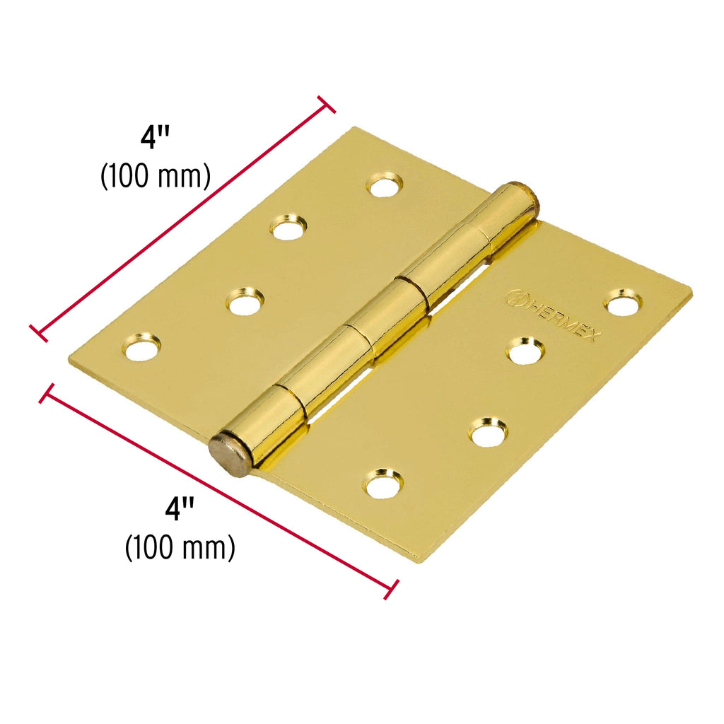 Bisagra de libro cuadrada 4", latonado, cabeza plana, 1pz, HERMEX BC-401P (43239)