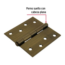 Cargar imagen en el visor de la galería, Bisagra de libro cuadrada 4&quot;, latón antiguo, cabeza plana, 1pz, HERMEX BC-402P (43253)