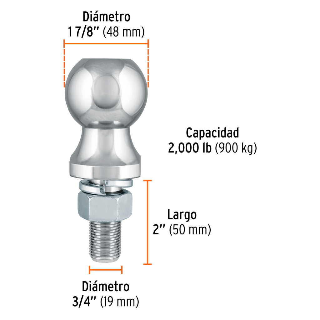 Bola de arrastre para remolque, 1-7/8", 2000 lb, TRUPER BOLA-20 (44441)