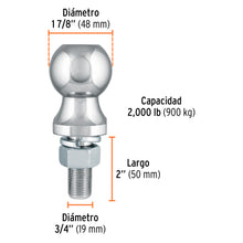 Cargar imagen en el visor de la galería, Bola de arrastre para remolque, 1-7/8&quot;, 2000 lb, TRUPER BOLA-20 (44441)