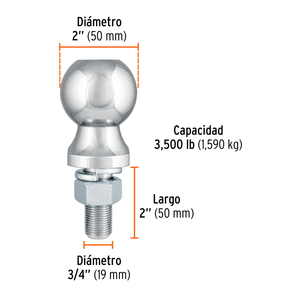 Bola de arrastre para remolque, 2", 3500 lb, TRUPER BOLA-35 (44440)