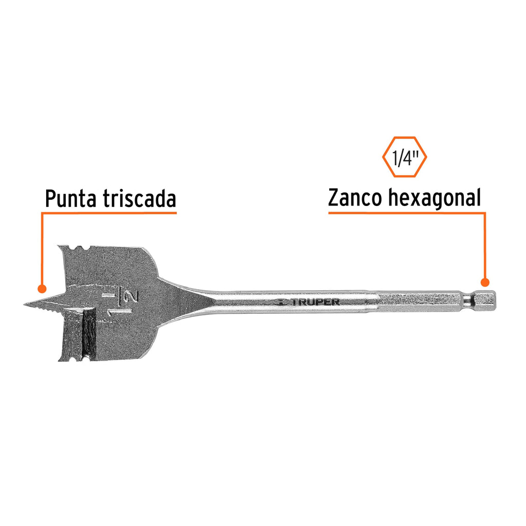 Broca TRUPER plana 1 1/2" para madera