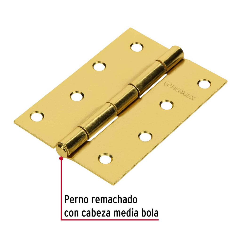 Bisagra de libro rectangular 4" acero latonado, 1pz, HERMEX BR-401 (43198)