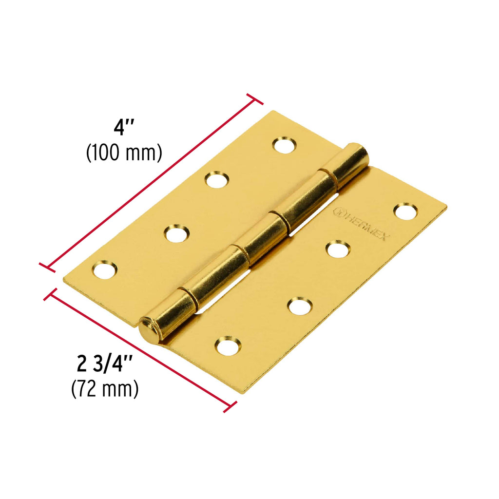 Bisagra de libro rectangular 4" acero latonado, 1pz, HERMEX BR-401 (43198)