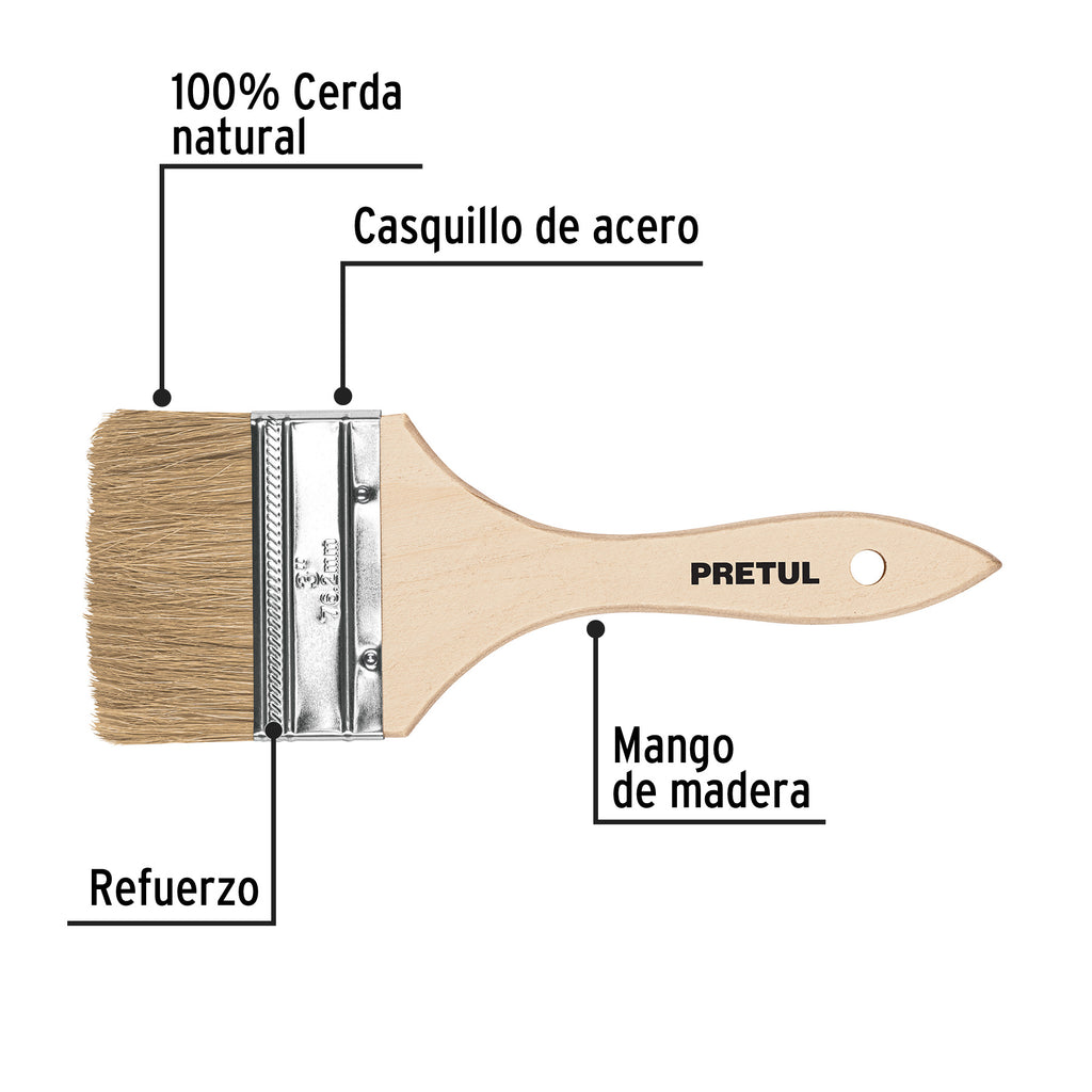 Brocha uso general de 3" con mango de madera, PRETUL BRE-3 (24475)