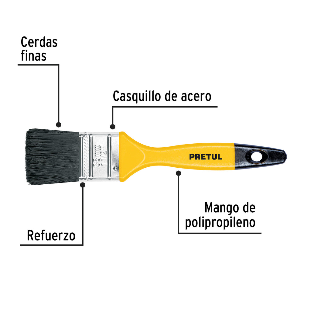 Brocha uso general de 1-1/2" con mango de plástico, PRETUL BRP-1-1/2 (21525)