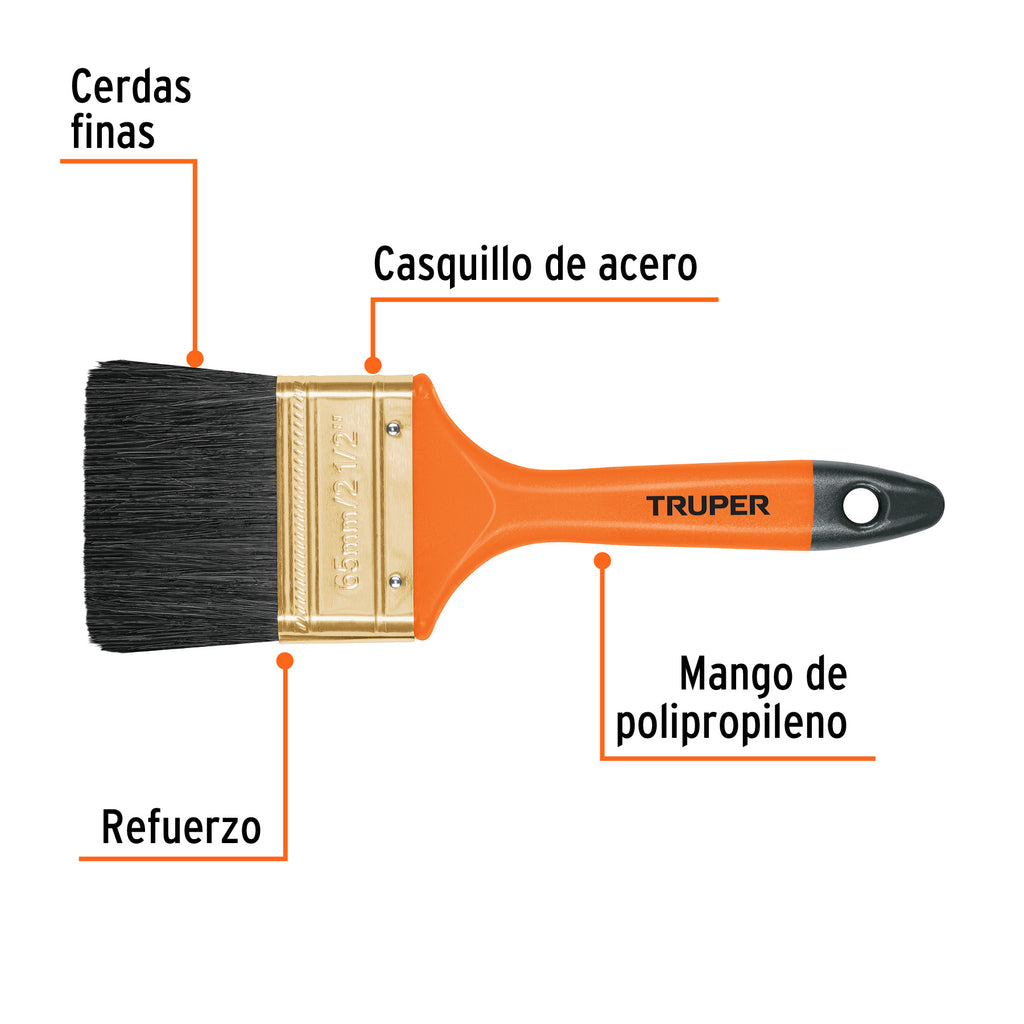 Brocha profesional de 2-1/2" con mango de plástico, TRUPER BRT-2-1/2 (14484)