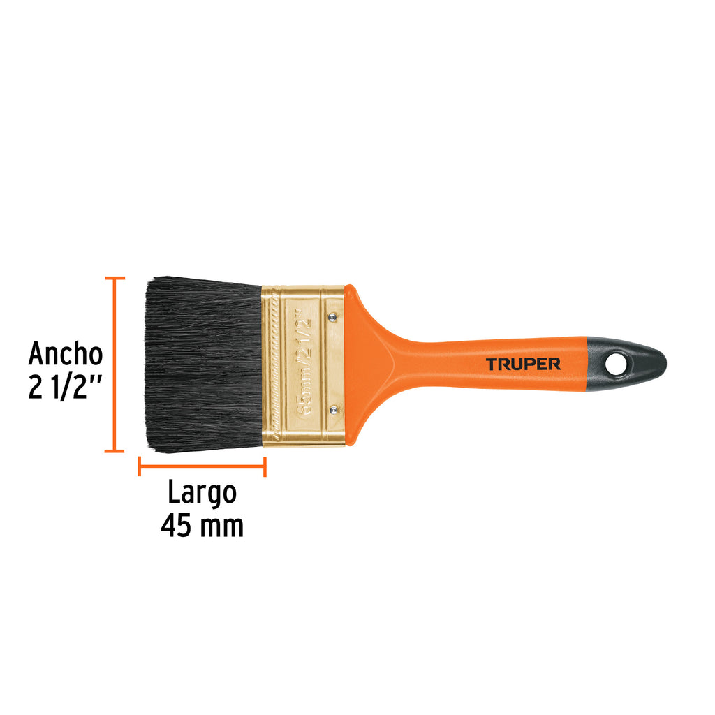 Brocha profesional de 2-1/2" con mango de plástico, TRUPER BRT-2-1/2 (14484)