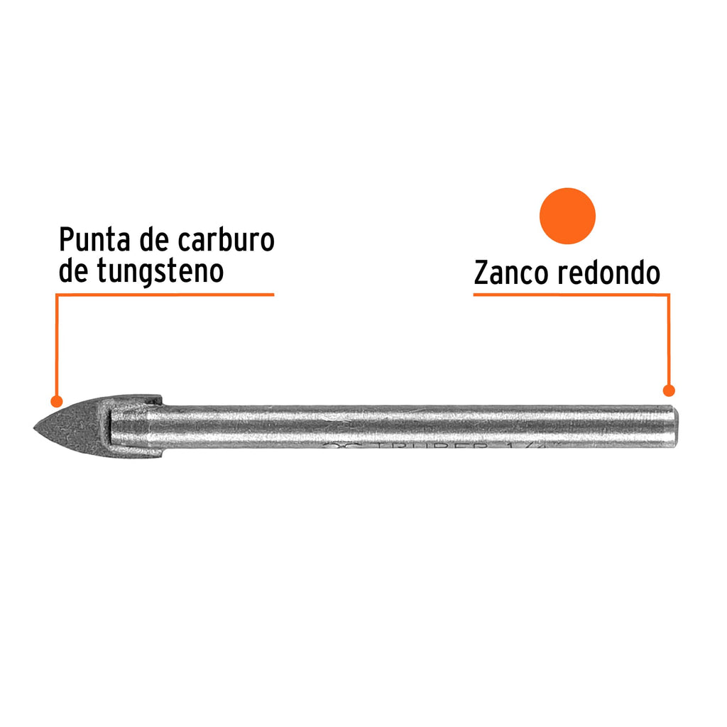 Broca TRUPER para vidrio y azulejo de 1/4" x 2"