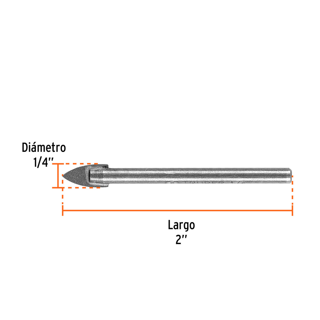 Broca TRUPER para vidrio y azulejo de 1/4" x 2"