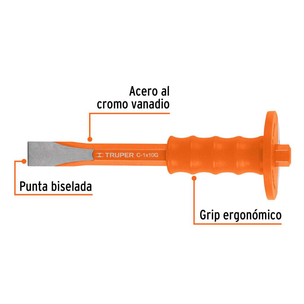 Cincel de corte frío 1 x 10" con grip, TRUPER C-1X10G (12273)