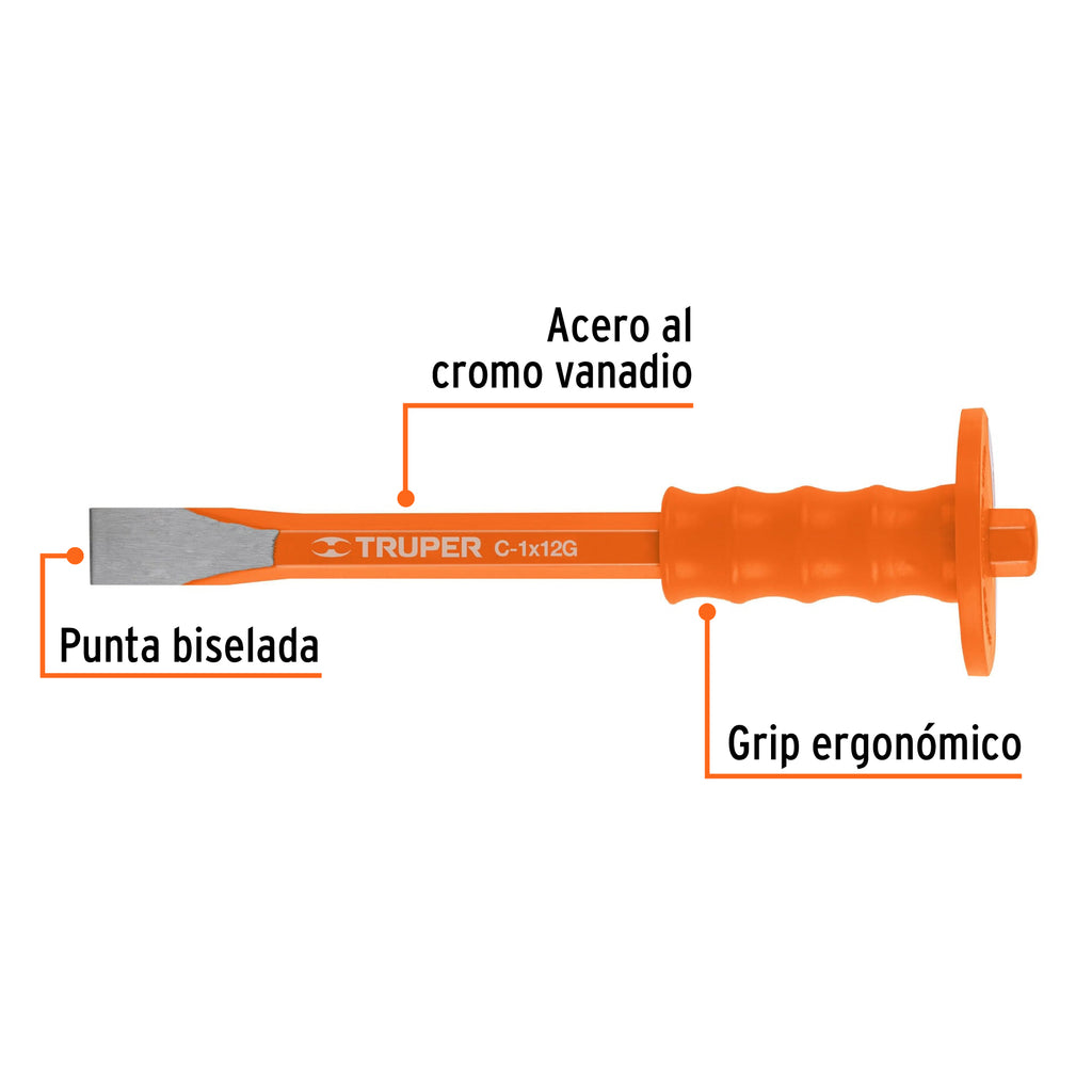 Cincel de corte frío 1 X 12" con grip, TRUPER C-1X12G (12181)