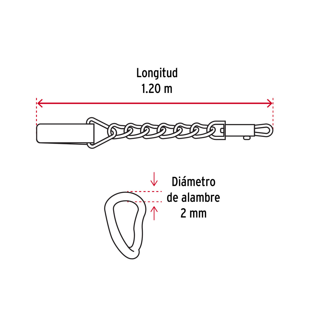 Correa de 1.2 m de paseo para perro, eslabón 2 mm, FIERO CAPE-20 (44280)