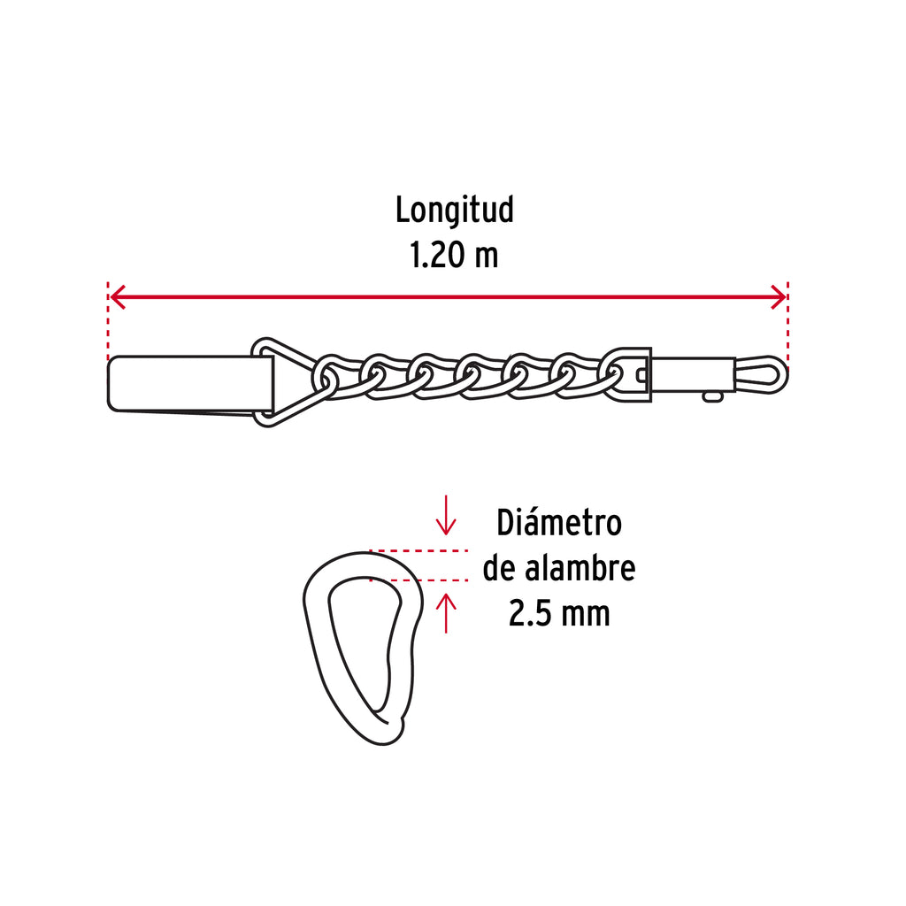 Correa de 1.2 m de paseo para perro, eslabón 2.5 mm, FIERO CAPE-25 (44281)