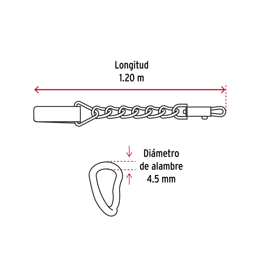 Correa de 1.2 m de paseo para perro, eslabón 4.5 mm, FIERO CAPE-45 (44285)