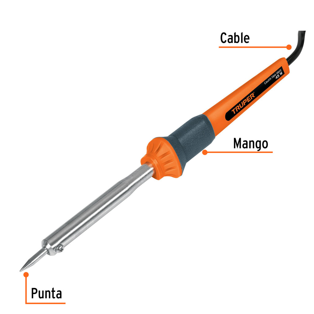 Cautín 45 W tipo lápiz para trabajo medio, TRUPER CAU-45 (17546)