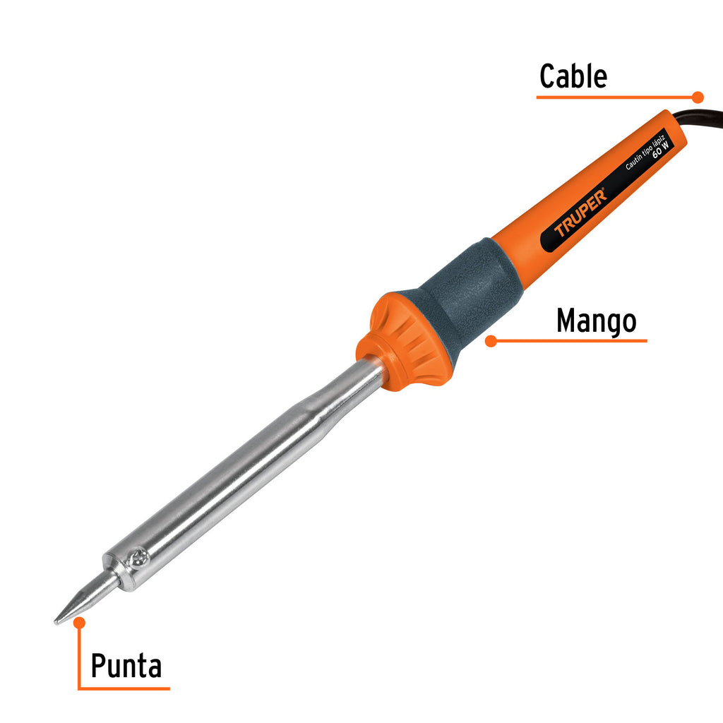 Cautín 60 W tipo lápiz para trabajo pesado, TRUPER CAU-60 (17547)