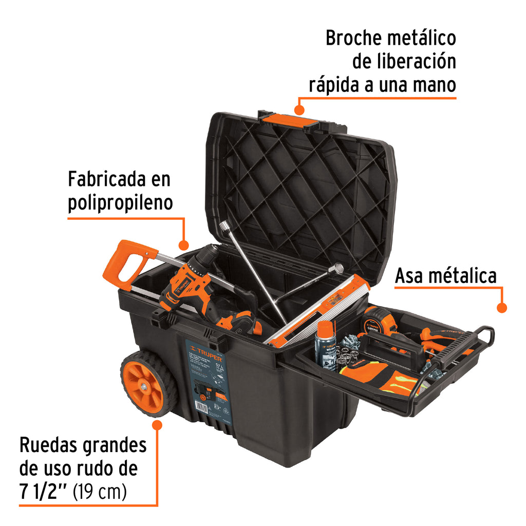 Caja para herramienta de 23" con ruedas y mango telescópico TRUPER (10902)